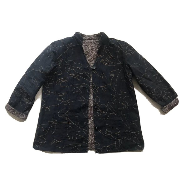 Handmade Reversible Quilted Block Print Jacket Women’s Medium Large M L Black - Picture 3 of 16